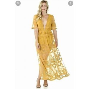 Beautiful Lacey mustard coverup dress with shorts under it.